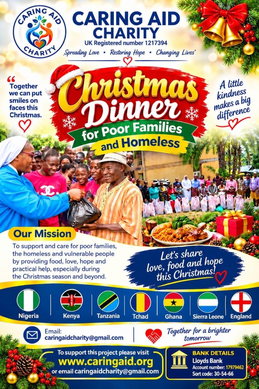 Caring Aid Christmas Dinner for Poor Families and Homeless appeal poster